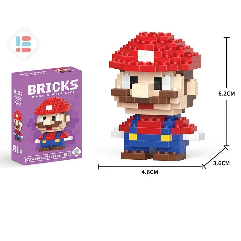 Super Mario Bros Building Block Figures – Mario, Luigi, Yoshi & Bowser Toy Set for Kids