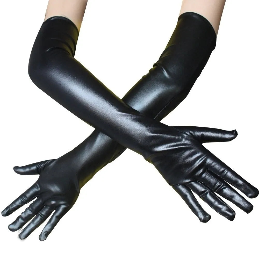 Adult Long Patent Leather Pole Dance Gloves - Performance & Halloween Costume Accessories, Tight Fit