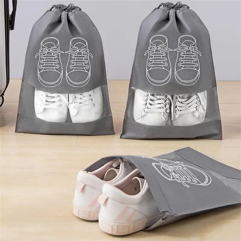 5Pcs Shoe Storage Bag Set – Waterproof Non-Woven Fabric Travel Shoe Organizer with Strap, Large Capacity & Moisture-Proof Design