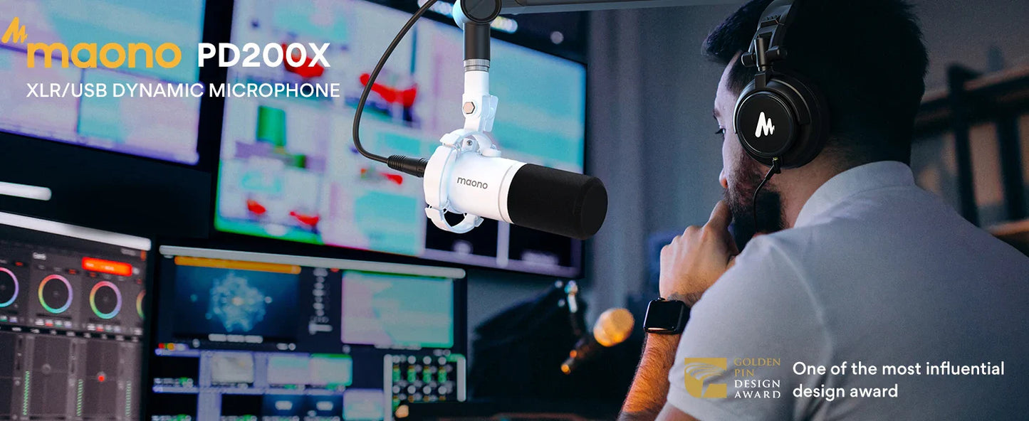 Maono PD200X XLR/USB Dynamic Microphone – Metal Gaming & Streaming Mic with Tap-to-Mute and Gain Control