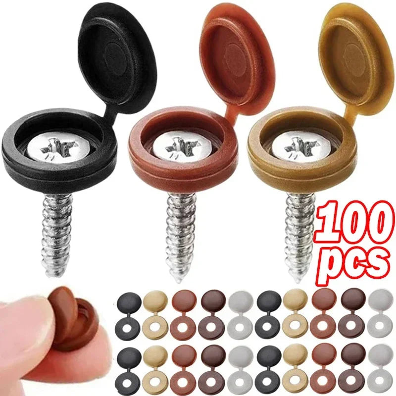 10/100Pcs Plastic Protective Covers - Phillips Screw Decorative Caps, 7 Colors Cross Screw Folding Cap for Nails and Screws