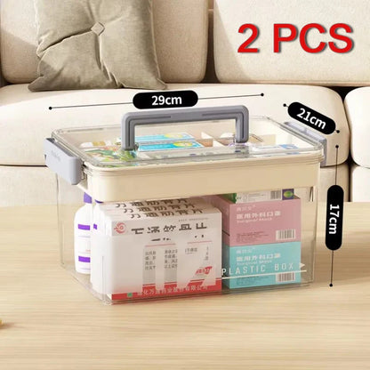 Multi-Layer Large Capacity Home Medicine Box – Transparent Medical Storage Case for First Aid & Medication Organization