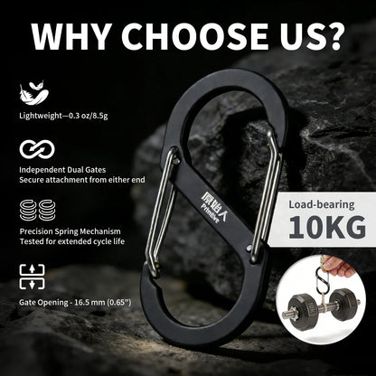 PRIMITIVE Aluminum Alloy Carabiner - Heavy Duty Dual Lock S-Biner Keychain Hook