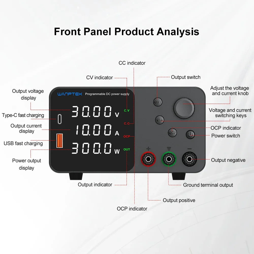Lab Bench Switching Power Supply – Adjustable 30V 10A, 60V 5A, 120V Digital Voltage Stabilizer for Laboratory