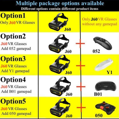 Original J60 4K Wireless VR Glasses – Stereo 3D Virtual Reality Headset for Smartphones Up to 6.7"