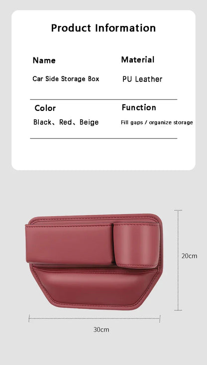 Leather Car Seat Gap Organizer – Multifunction Console Crevice Filler, Side Storage Box with Cup Holder, Car Interior Storage Pocket