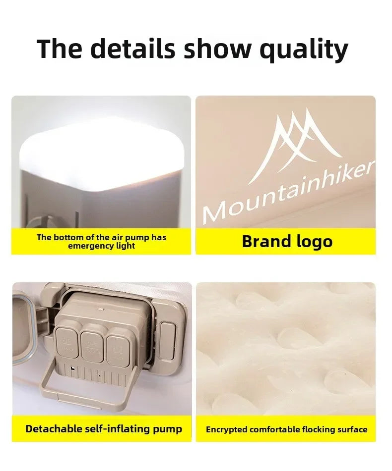 MOUNTAINHIKER 2025 Inflatable Air Mattress – PVC Glamping Sleeping Mat with Built-in Pump for 1-3 Persons