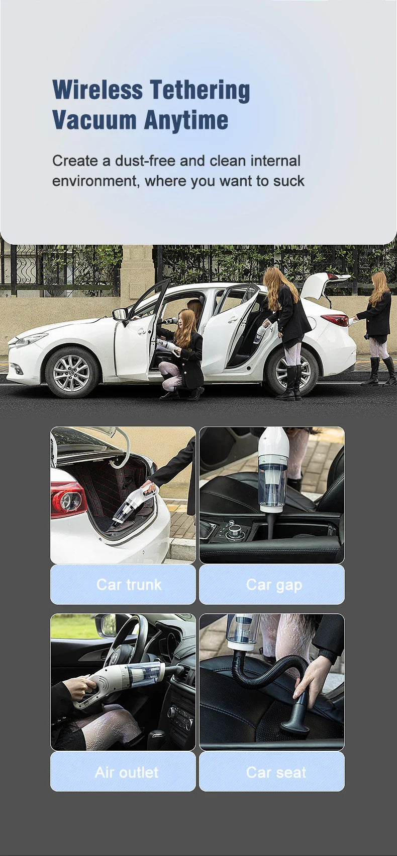 Handheld Rechargeable Vacuum Cleaner – Portable Wireless Dual-Purpose Car & Home Dust Catcher 10000PA
