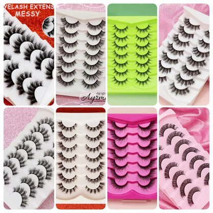 5 Pairs Cat Eye Faux Mink Eyelashes – Winged Long Natural Manga Style False Lashes Makeup Set