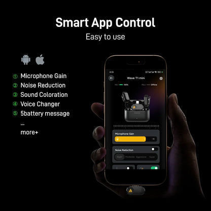MAONO T1 Mini Wireless Lapel Microphone – Noise-Canceling Clip-On Mic for iPhone, Android, Tablet & PC Recording