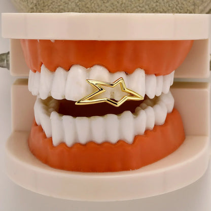 Y2K Cyber Punk Tooth Caps - Glossy Geometric Star Pentagram Grillz Jewelry for Men & Women