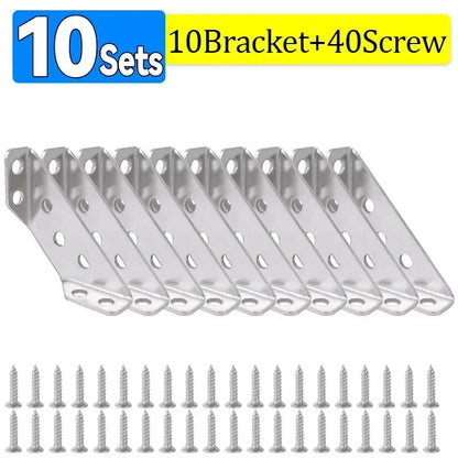 Stainless Steel Corner Brackets Set – Heavy-Duty Angle Shelf & Cabinet Support Connectors with Screws