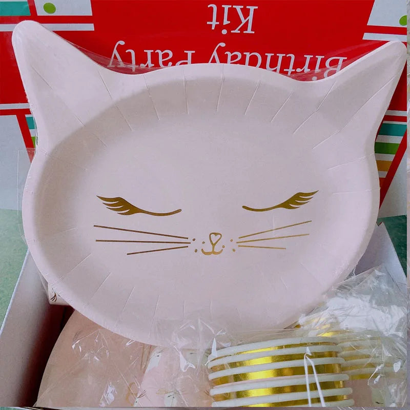 Cartoon Cat Shaped Paper Plates - Lovely Animal Plates for Kids' Birthday Party Decor, Disposable Cake and Dessert Plates