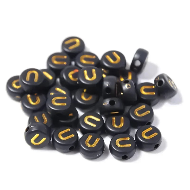 A-Z Alphabet Beads Set - 100-500pcs Black Gold Acrylic Letter Beads for DIY Jewelry Making Charm Bracelets Accessories