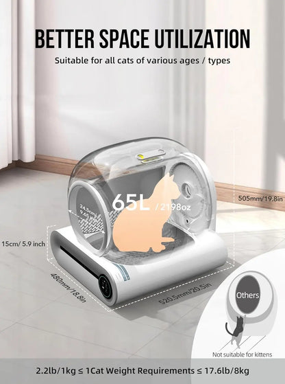 Tonepie 65L Automatic Smart Self-Cleaning Cat Litter Box – Fully Enclosed Pet Toilet Litter Tray, English Version