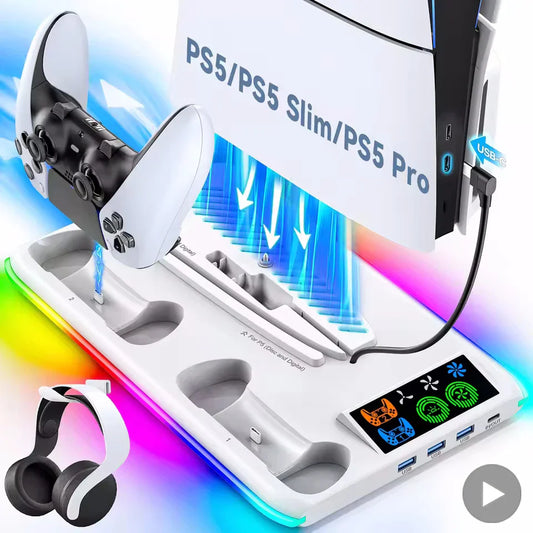 PS5 Game Stand with Cooler Fan — RGB Support Base & Holder for Sony PS5, Slim & Pro | Gaming Accessories