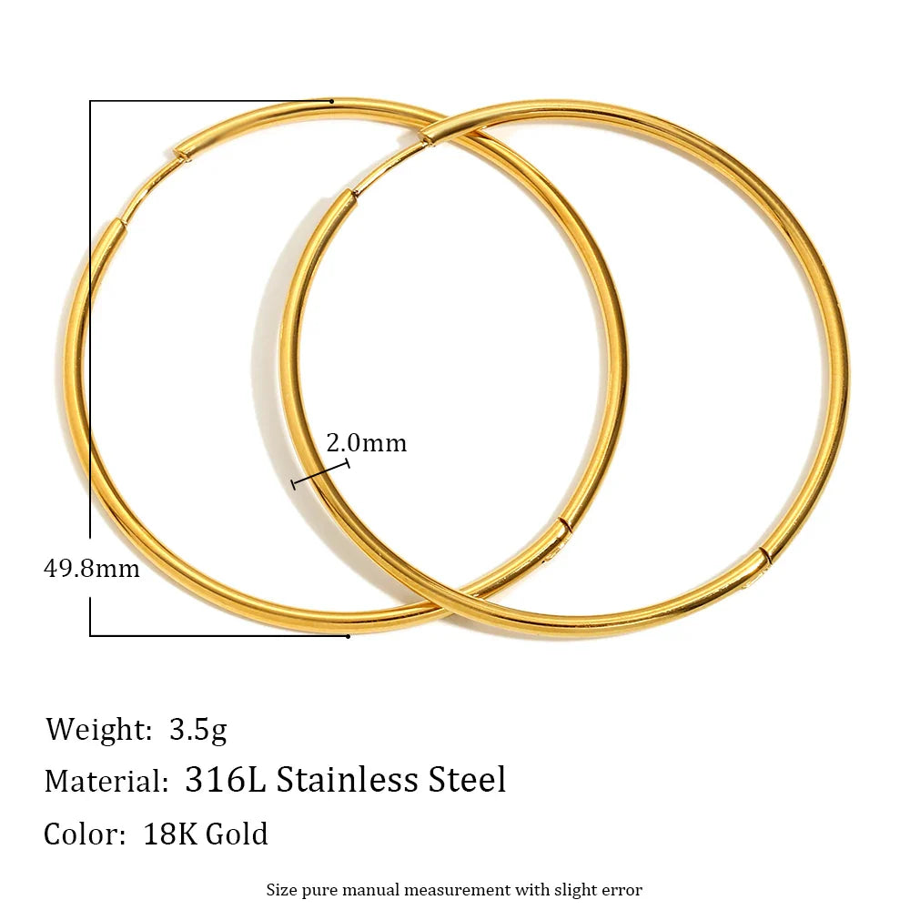 E.B.belle Minimalist Stainless Steel Hoop Earrings — 14K Gold-Plated Small, Medium & Large Loops for Women