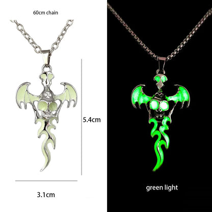 Hip-Hop Rock Dragon Necklace – Stainless Steel Chain with Luminous Alloy Pendant, Glow-in-the-Dark Night Dance Jewelry