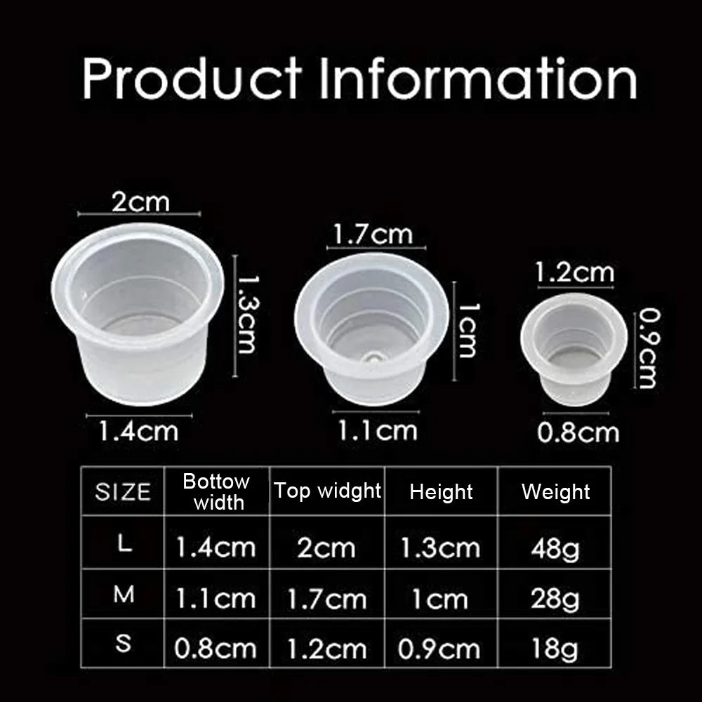 100pcs Disposable Tattoo Ink Cups: S/M/L Plastic Pigment Holders for Permanent Makeup - Microblading Supply