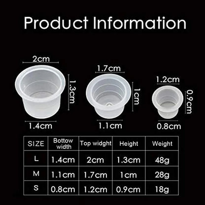 100pcs Disposable Tattoo Ink Cups: S/M/L Plastic Pigment Holders for Permanent Makeup - Microblading Supply