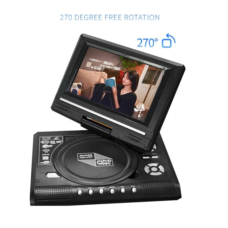Mini 7.8-Inch DVD Player – Desktop Digital Smart TV CD EVD Disc Player, Remote Control, Portable Travel with 270° Rotatable Screen
