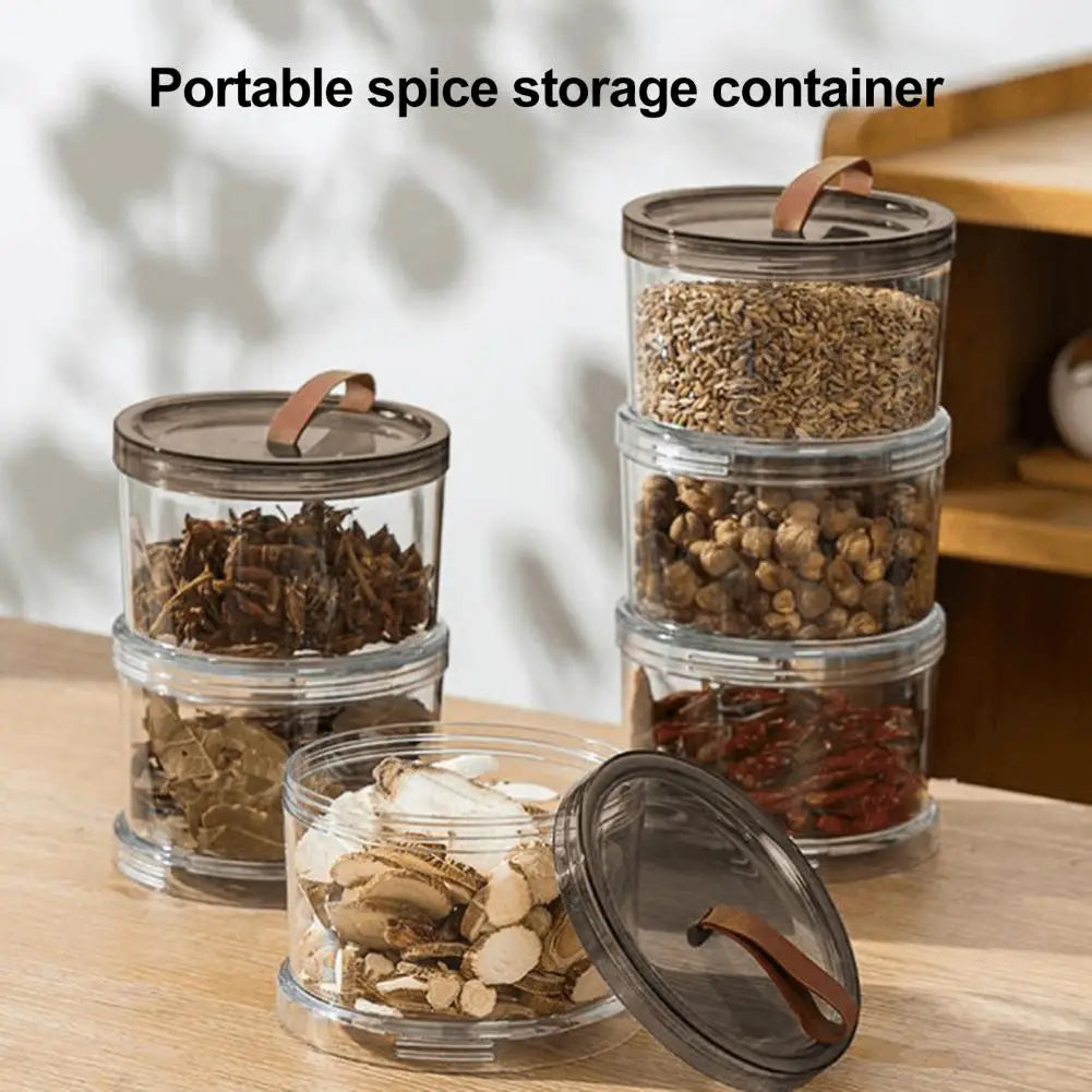 Airtight Round Spice Jars – Stackable Clear Seasoning Storage Organizer with Handle for Kitchen & Pantry