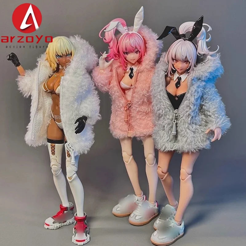 MW121 1/12 Scale Rabbit Girl Plush Coat – Cute Solid Coat for 6" Ob11, Azone, Figma & Romankey Action Figures