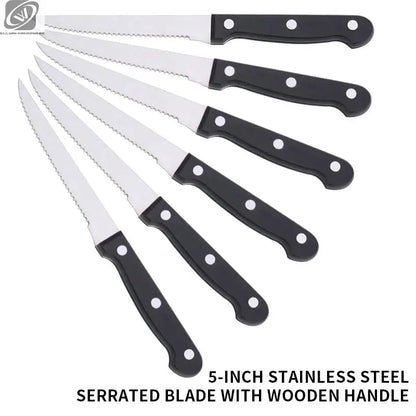 1/4/6/8/12-Pc Steak Knife Set – Full Tang Serrated Stainless Steel Knives for Beef, Bread & Restaurant Table Dinner Use