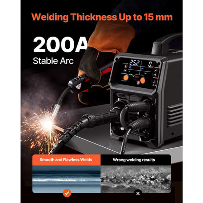 VEVOR 5-in-1 200A MIG Welder – Gas/Flux Core MIG, Stick, Lift TIG, AU TIG with LCD Display