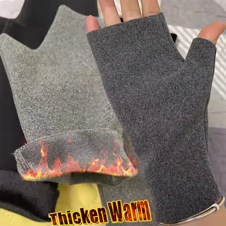 Women’s Winter Velvet Half Finger Gloves – Warm German Plush Open Finger Tele Finger Gloves for Autumn & Winter (1/2 Pairs)