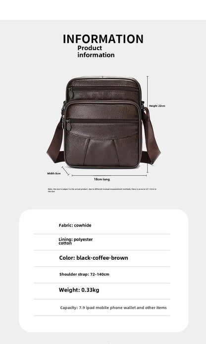 Men’s Genuine Leather Crossbody Bag – Small Outdoor Casual Bag for Motorcycle and Daily Use