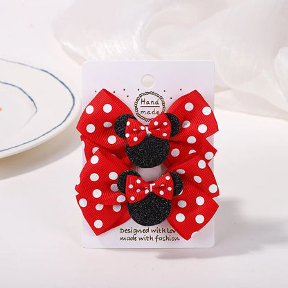 Girls' Polka Dot Bow Hair Clips - 2-Piece Cute Cartoon Hairpins for Toddlers & Babies