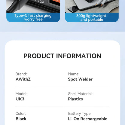 Awithz UK3 Portable Battery Spot Welder – DIY Mini 18650 Welding Machine, 10,000mAh, Welds Up to 0.4mm