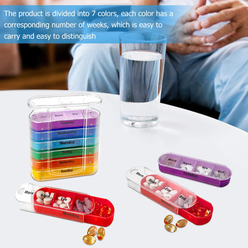 7/14/28-Day Pill Organizer – Weekly & Monthly Medicine Box with Tablet Storage, Splitter & Container Case