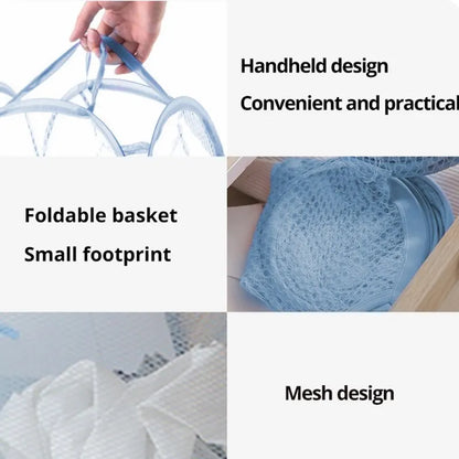 Blue Mesh Pop-Up Square Laundry Basket - Collapsible Toy Organizer Bag for Dorm - Dirty Clothes Storage Solution