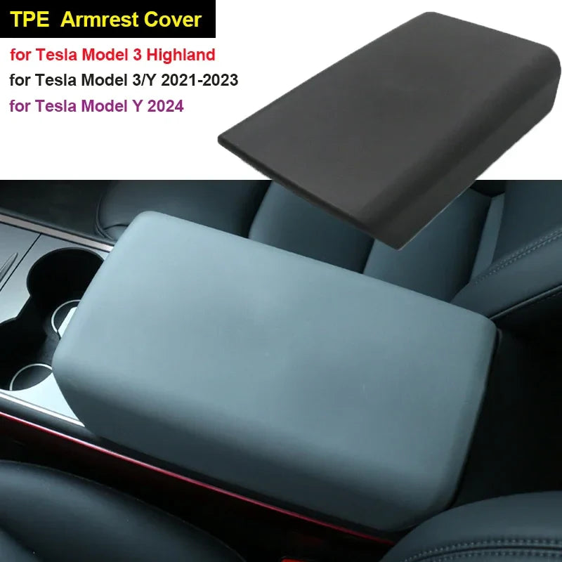 Tesla Model 3/Y 2023-2024 Armrest Protector Box Cover – Soft White TPE Center Console Pad for Model 3 Highland