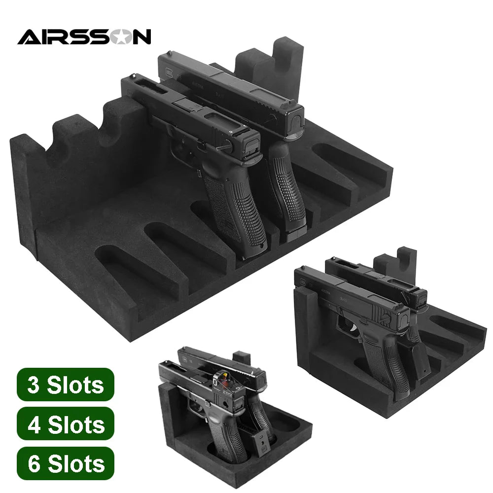 3/4/6 Slot Foam Gun Rack - Universal Pistol Holder for Glock, Handgun Display Stand & Gun Safe Organizer
