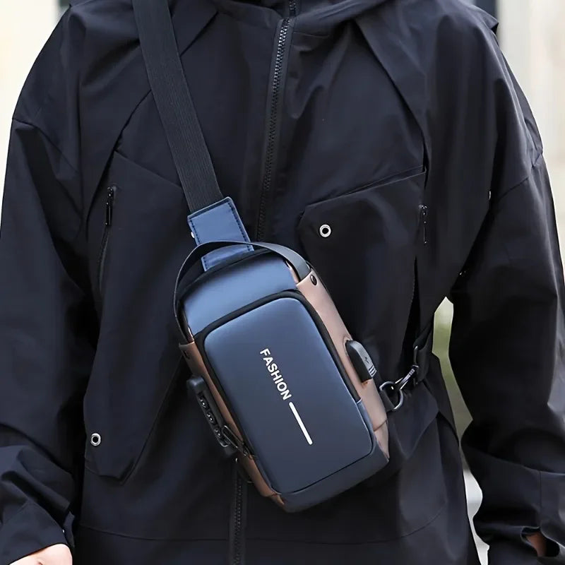 Durable Oxford Fabric Men’s Sling Bag — Stylish Motorcycle Crossbody Chest Pack with Phone Pocket & Zip Closure for Daily Commute
