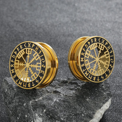 Casvort 2PCS Stainless Steel Ear Gauges – Viking Rune Plugs, Tunnels, Expanders for Piercing Jewelry