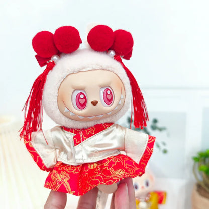 17cm Mini Plush Doll Clothes — Outfit Accessories for Labubu V1 & V2, Christmas Cookie Man Sweater Hat, New Year Gift