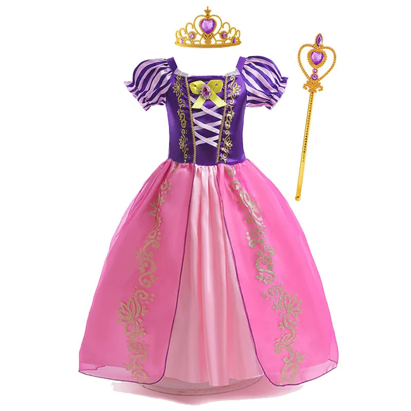 Disney Rapunzel Princess Dress - Purple Puff Sleeve Tangled Cosplay Costume for Girls, Halloween & Birthday Ball Gown