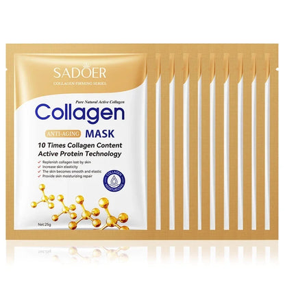 10pcs SADOER Collagen Face Masks – Anti-Wrinkle, Moisturizing & Brightening Skincare