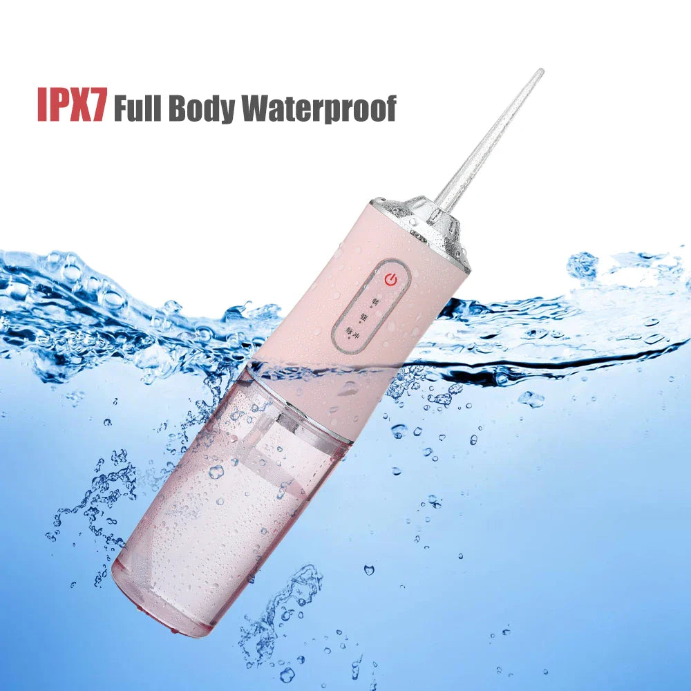 Portable USB Rechargeable Oral Irrigator: Dental Water Flosser with 4 Jet Tips, 3 Modes, IPX7, 1400rpm