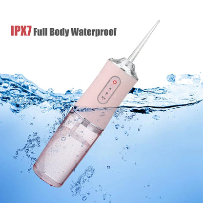 Portable USB Rechargeable Oral Irrigator: Dental Water Flosser with 4 Jet Tips, 3 Modes, IPX7, 1400rpm