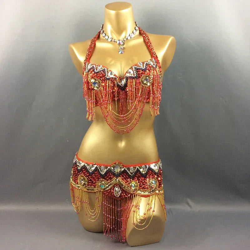 Sexy Belly Dance Costume Set for Women – 2-Piece Bra & Belt Outfit for Sizes 34D/DD,36D/DD,38/D/DDD,40B/C/D,42D/DD