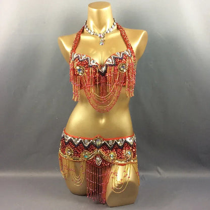 Sexy Belly Dance Costume Set for Women – 2-Piece Bra & Belt Outfit for Sizes 34D/DD,36D/DD,38/D/DDD,40B/C/D,42D/DD