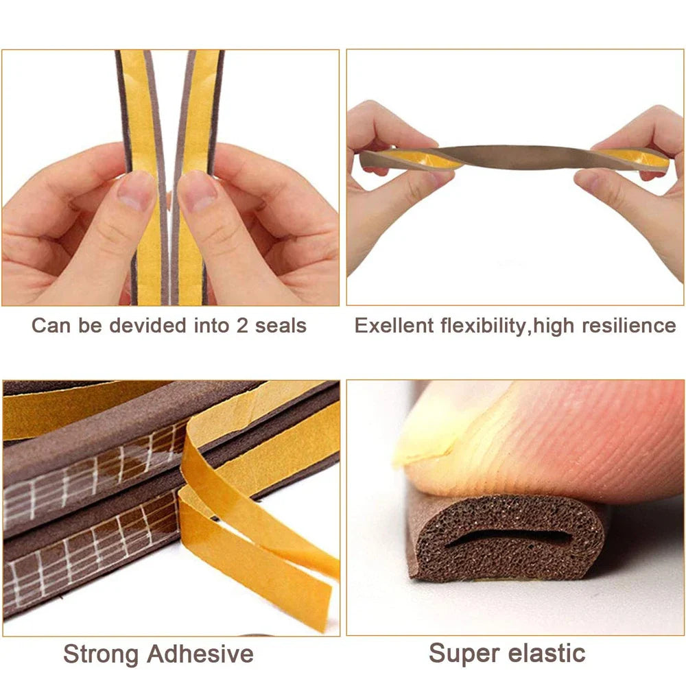 5M/10M DIEP Self-Adhesive Acoustic Foam Seal Strip - Windproof Rubber Weatherstrip for Door and Window Insulation