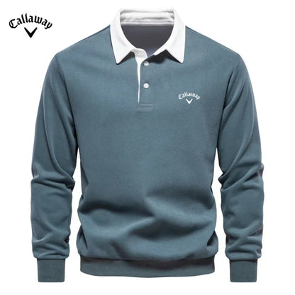Men's Embroidered Pure Cotton Long-Sleeved Polo Shirt - Fashionable Casual Top for Autumn & Winter