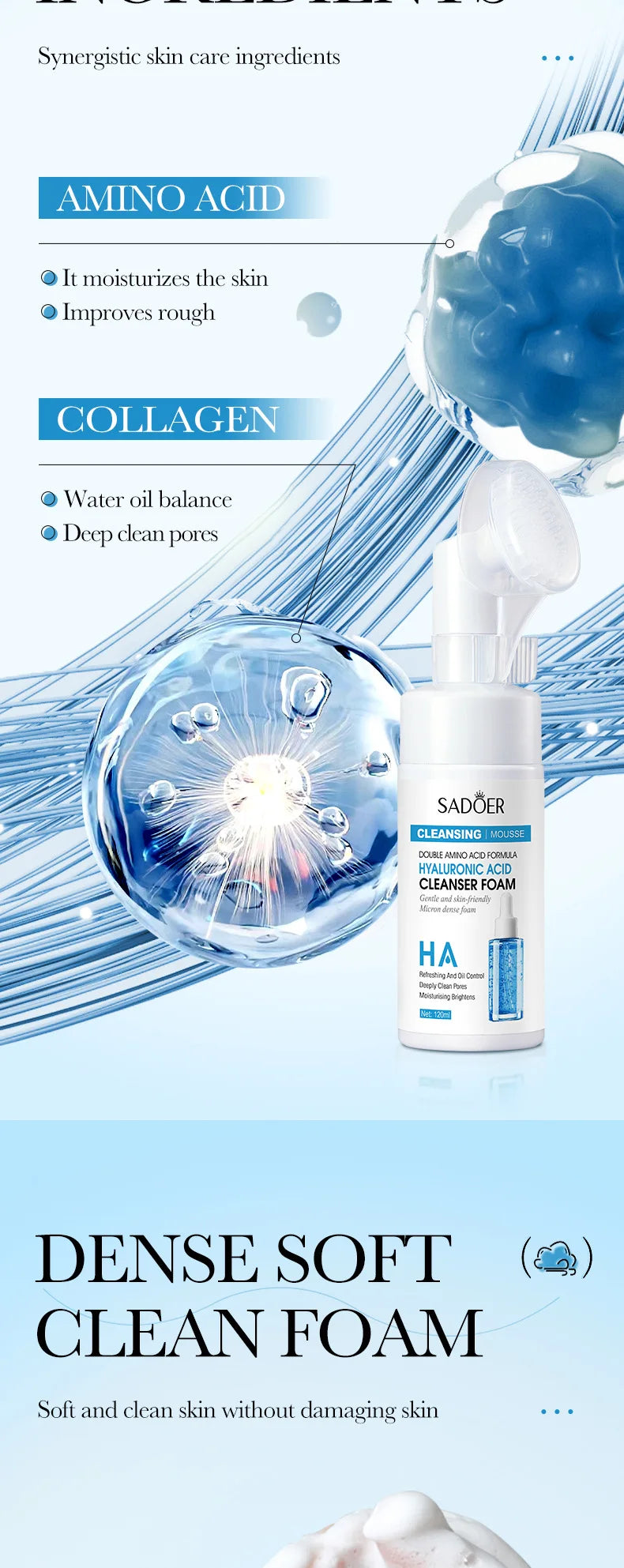 SAODER Q10 & Vitamin C Facial Cleanser — Moisturizing Brightening Face Wash Foam for Gentle Skin Cleansing