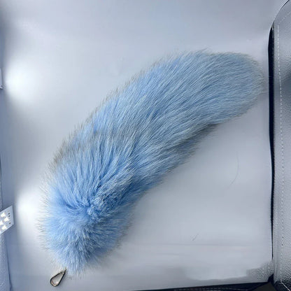 Natural Fox Fur Tail Keychain – 40cm Furry Racoon Bag Charm & Fluffy Keyring Accessory for Women